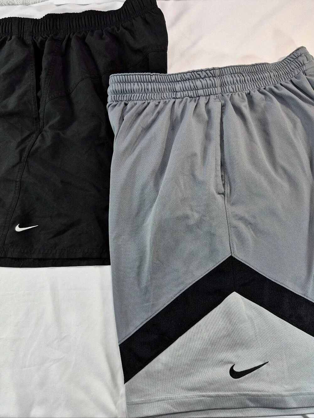 Nike Athletic Shorts Bundle - Black Dri-FIT Running Shorts & Gray Chevron Basket